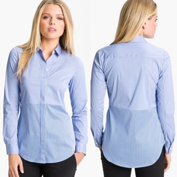 Theory Tablita Striped Shirt Blue Size Medium - Picture 1 of 8
